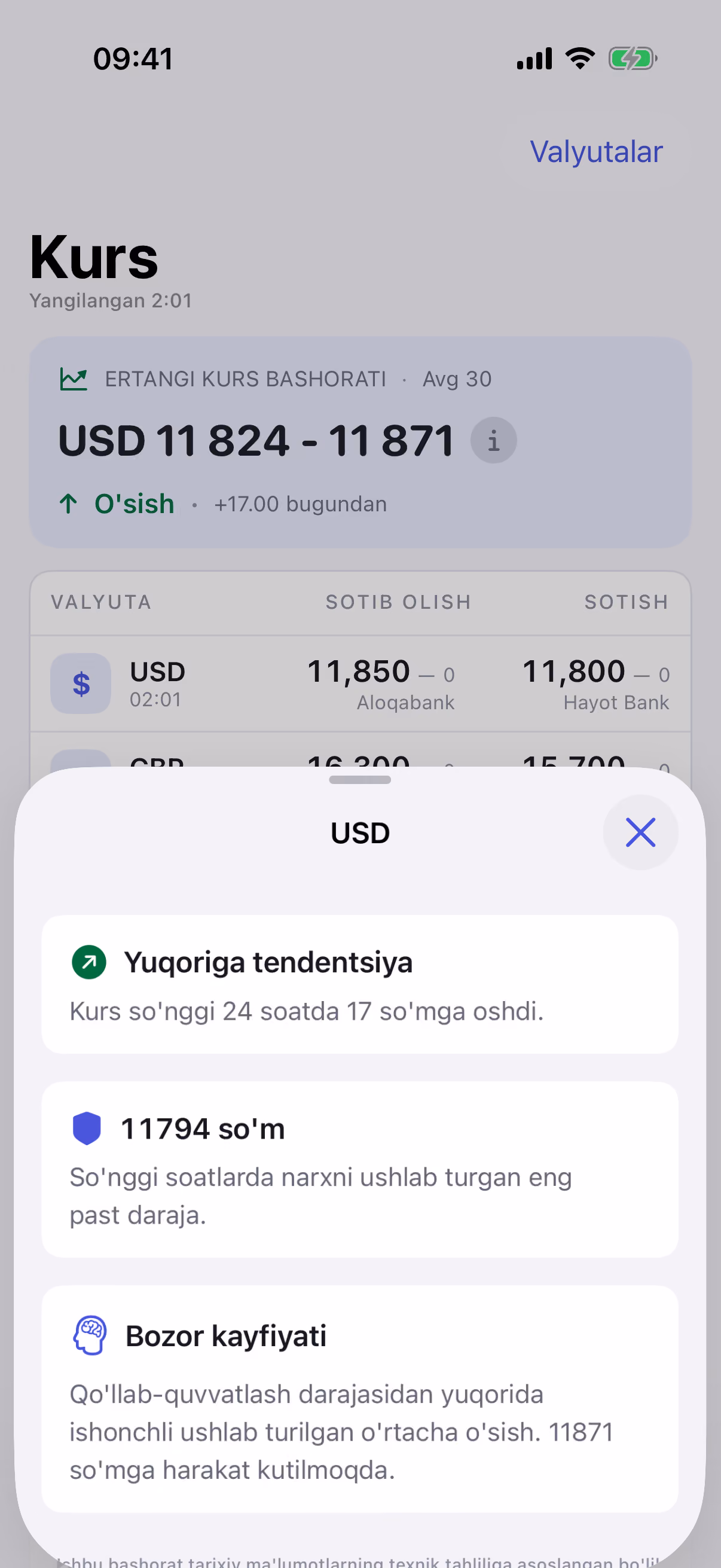 Kurs ilovasi — banklar valyuta kurslari bitta ekranda — Bashorat